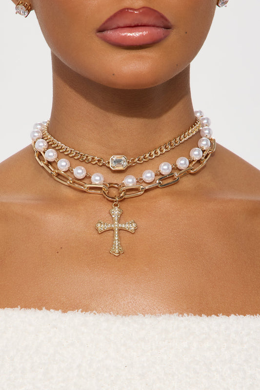Heavenly Chic Layered Necklace - Gold/Clear