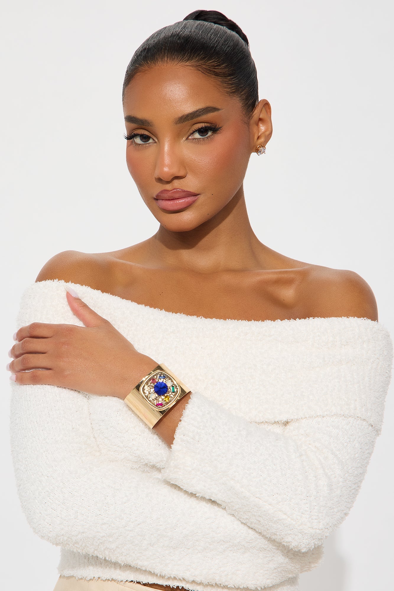 Moonlit Shine Jeweled Cuff Bracelet - Gold/Blue