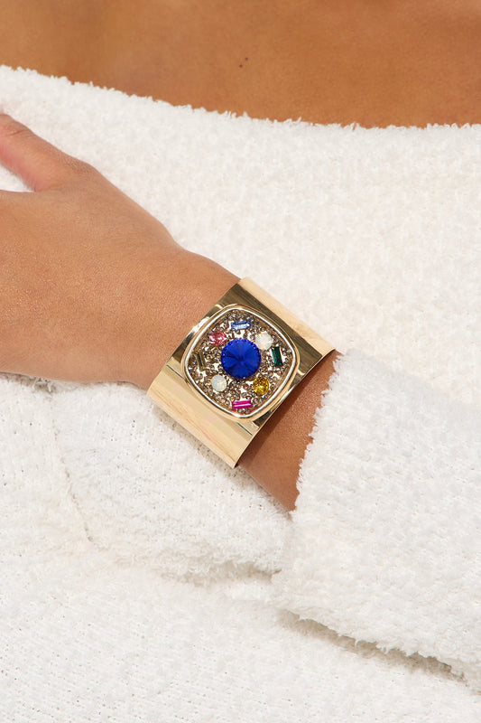 Moonlit Shine Jeweled Cuff Bracelet - Gold/Blue