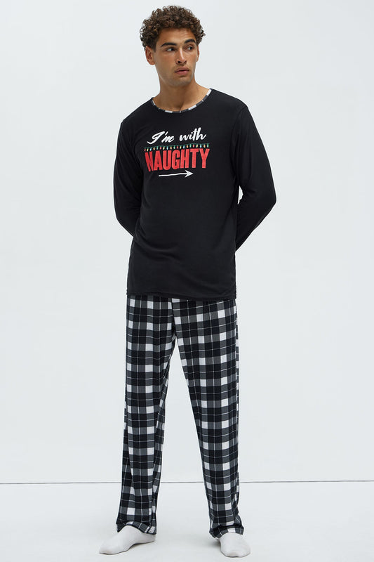 I'm With Naughty Christmas Holiday PJ Set - Black