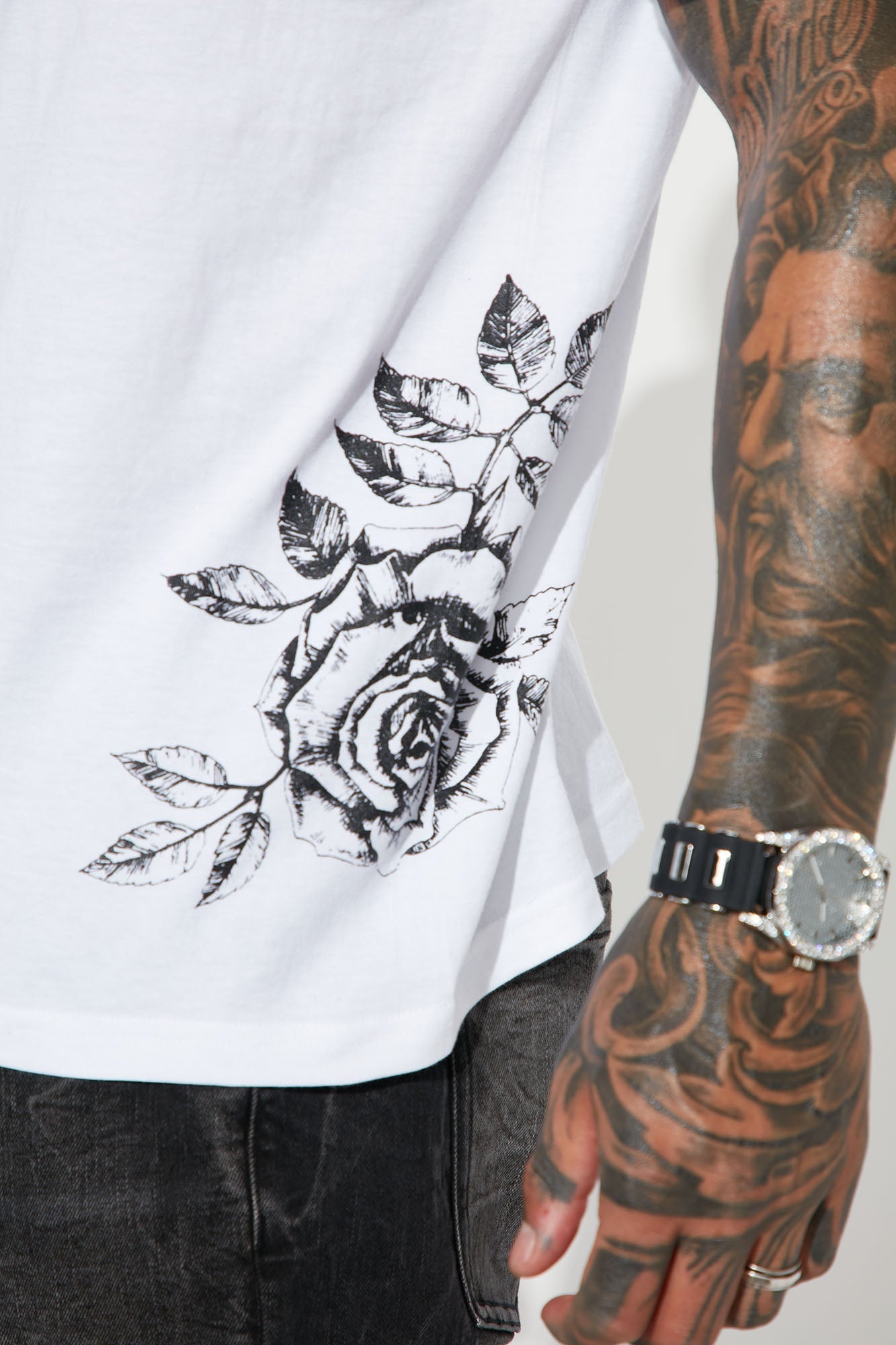 Black Roses Short Sleeve Tee - White