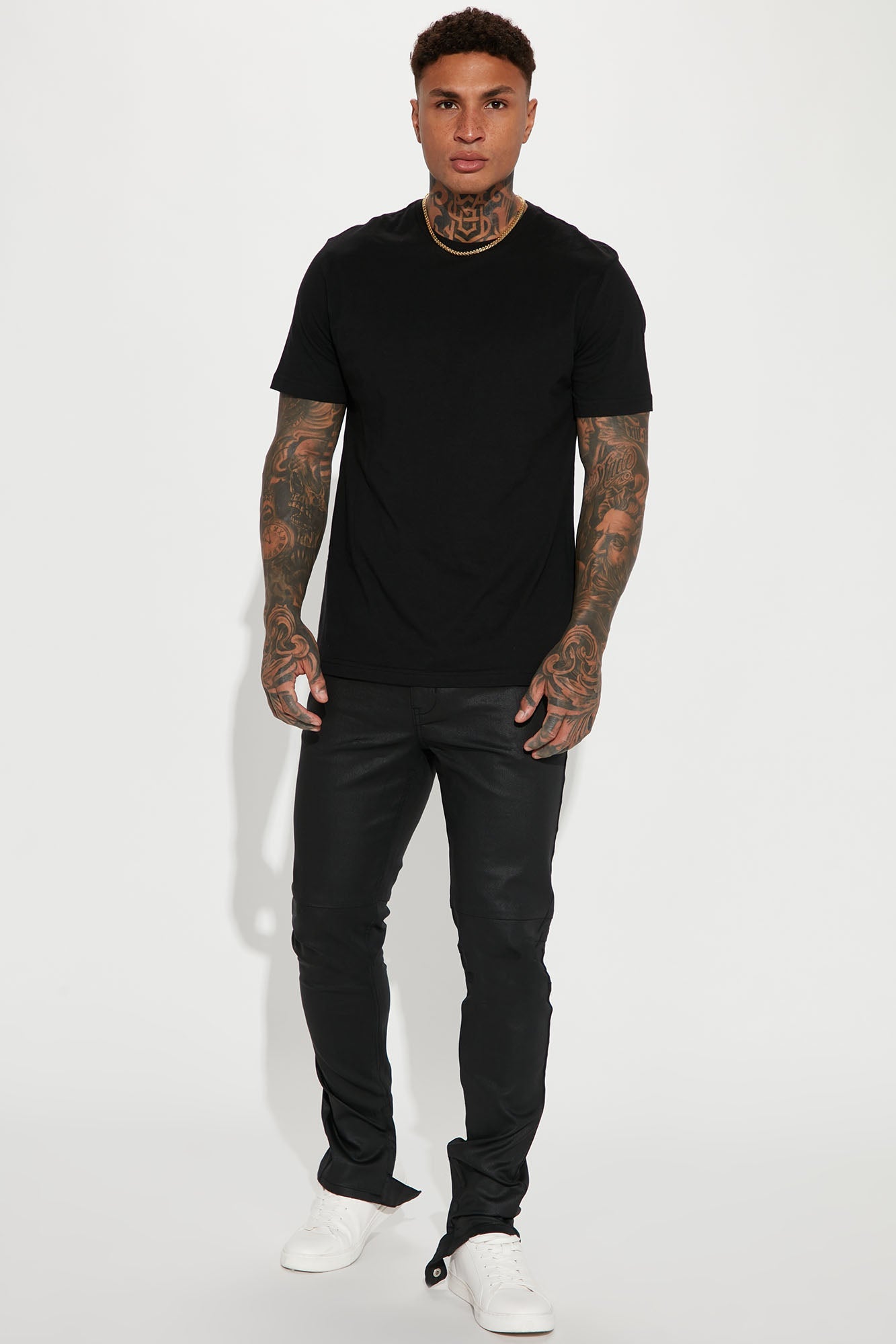On The Line Waxed Stacked Skinny Jeans - Black