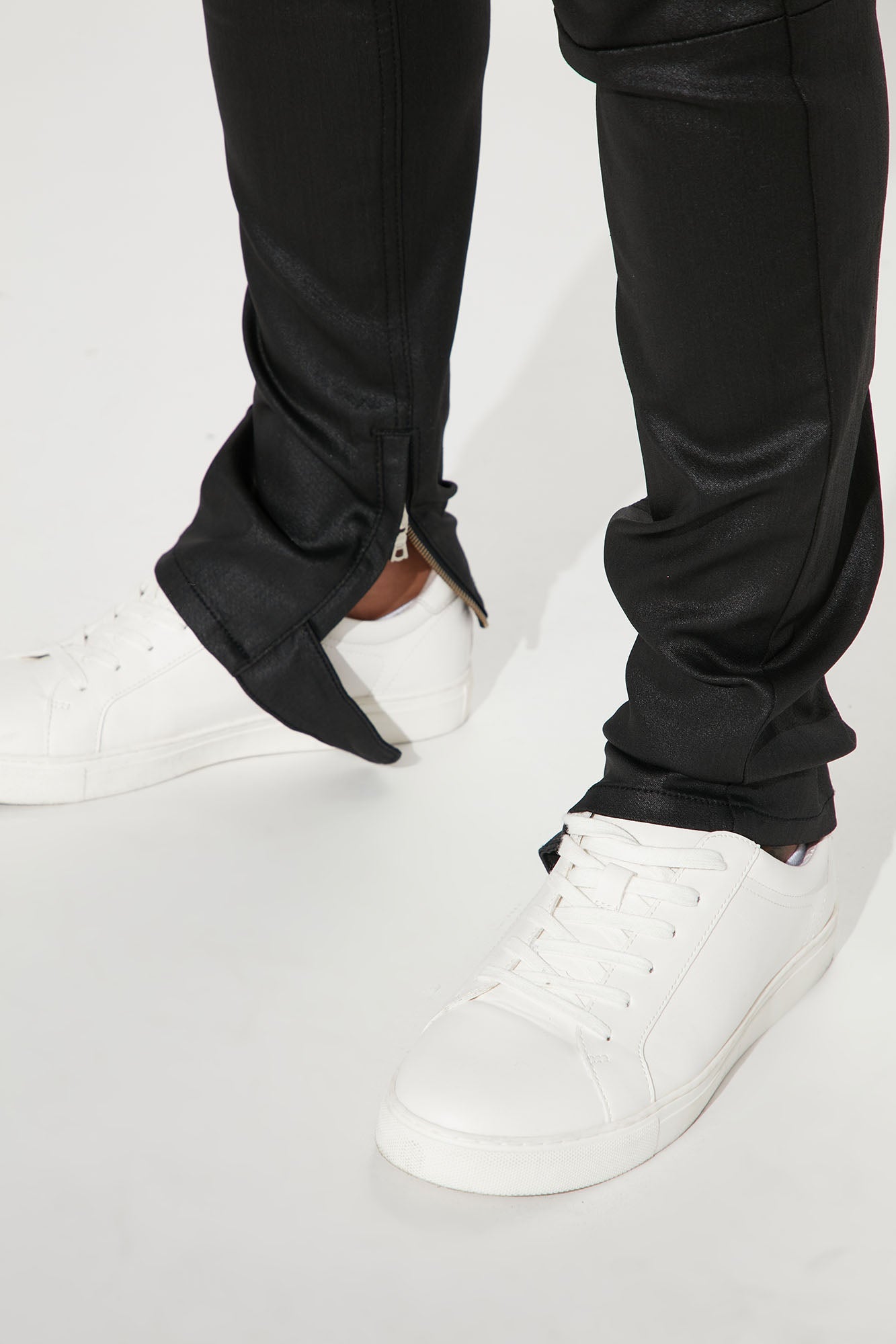 On The Line Waxed Stacked Skinny Jeans - Black