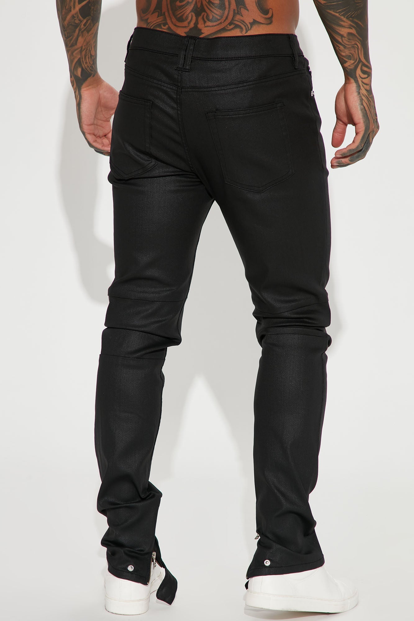 On The Line Waxed Stacked Skinny Jeans - Black