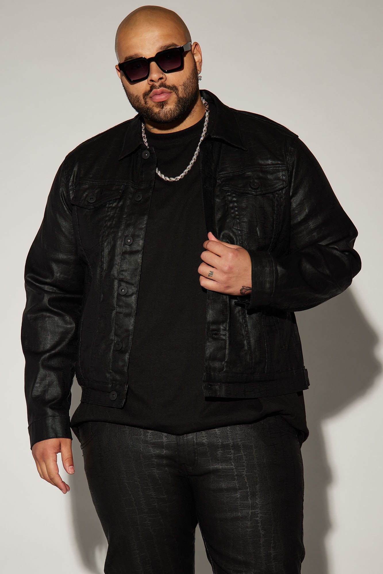 Rebel Like Me Pattern Waxed Trucker Jacket - Black