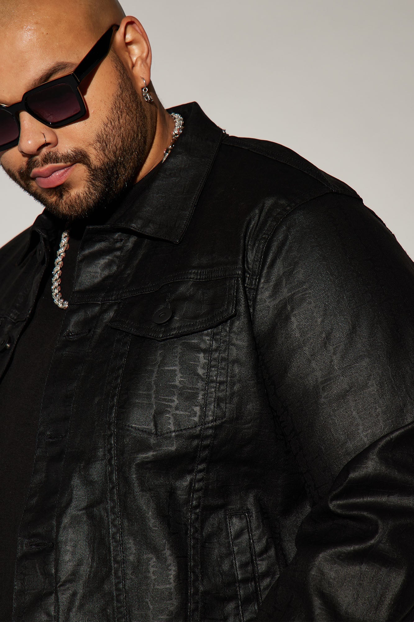 Rebel Like Me Pattern Waxed Trucker Jacket - Black