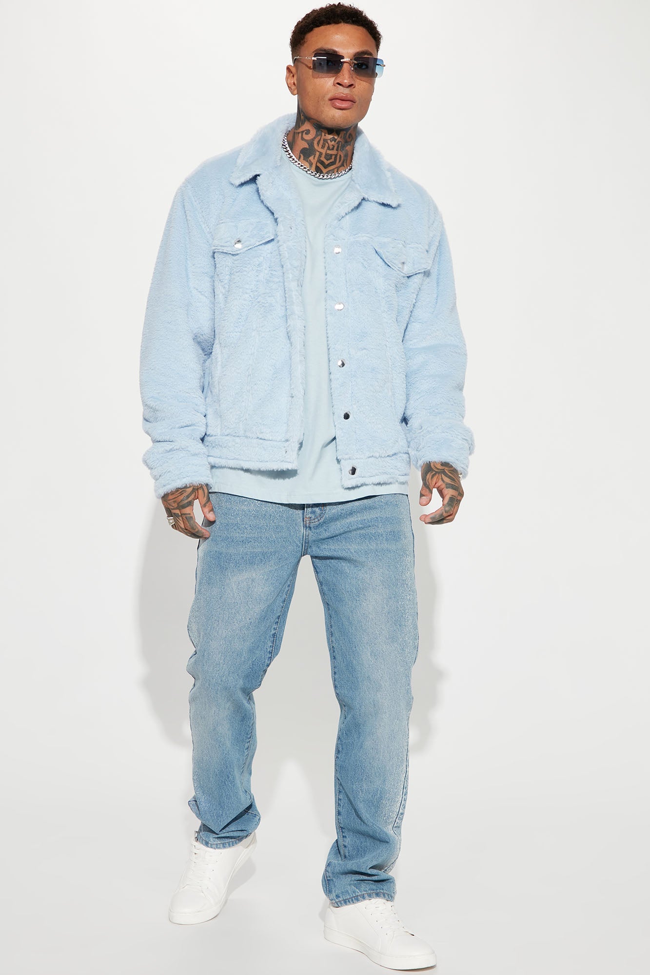 Hey Ma Fur Trucker Jacket - Light Blue