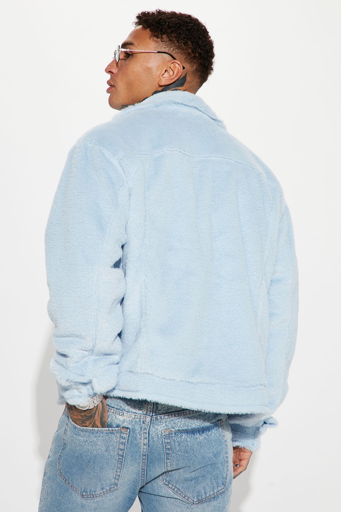 Hey Ma Fur Trucker Jacket - Light Blue