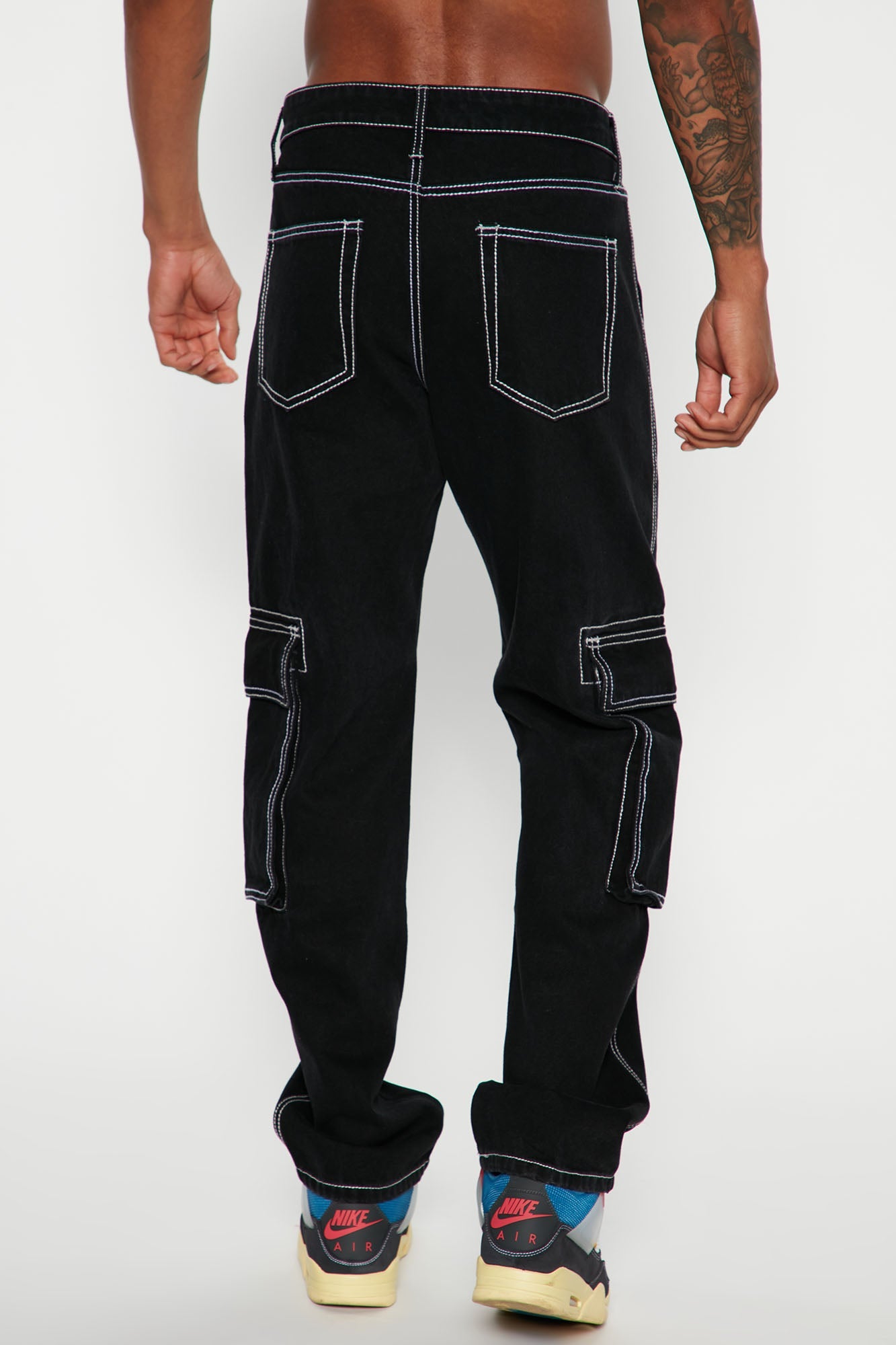 Contrast Lining Carpenter Straight Jeans - Black