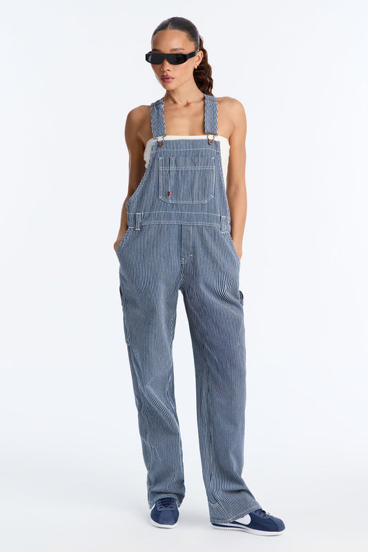 Dickies Hickory Stripe Denim Overalls - Navy/combo
