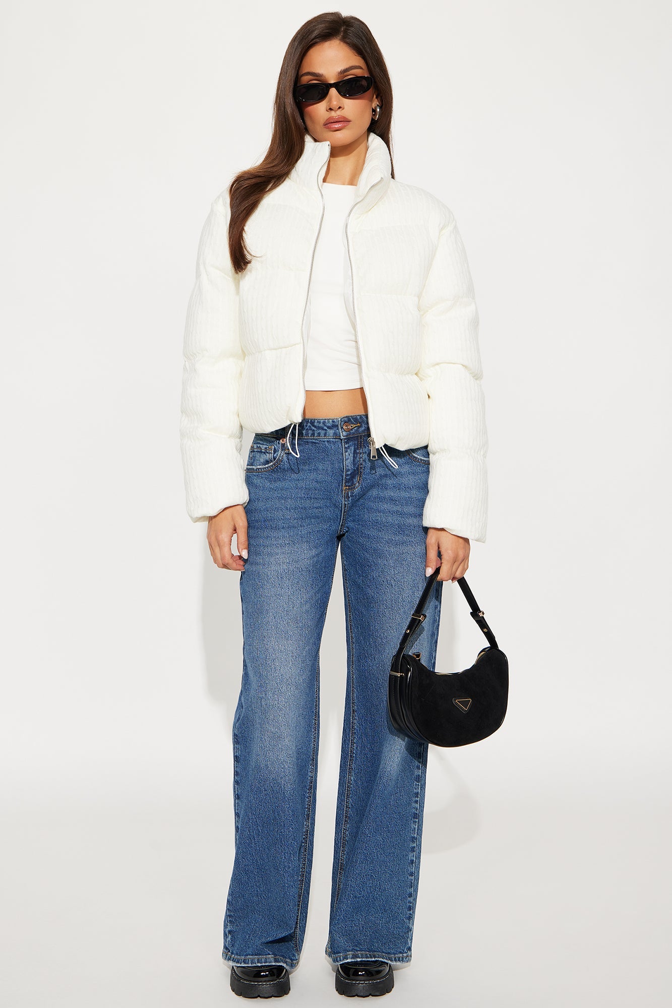 Alessia Cable Knit Puffer Jacket - White
