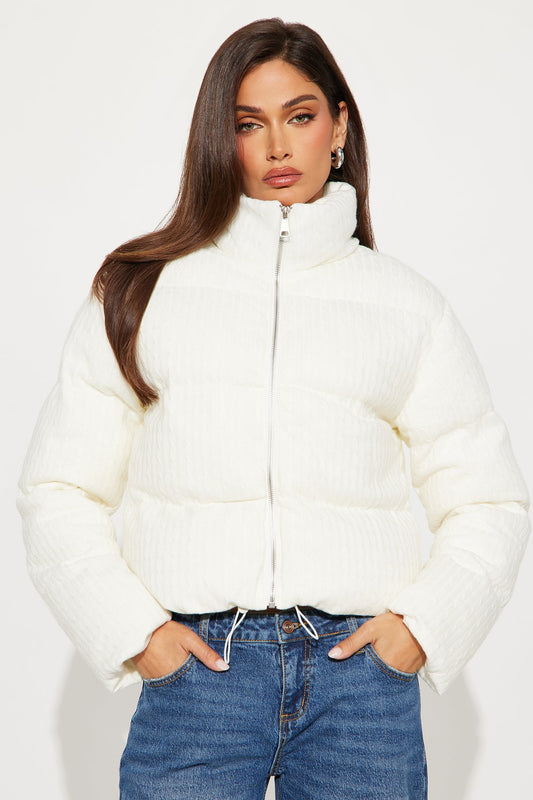 Alessia Cable Knit Puffer Jacket - White