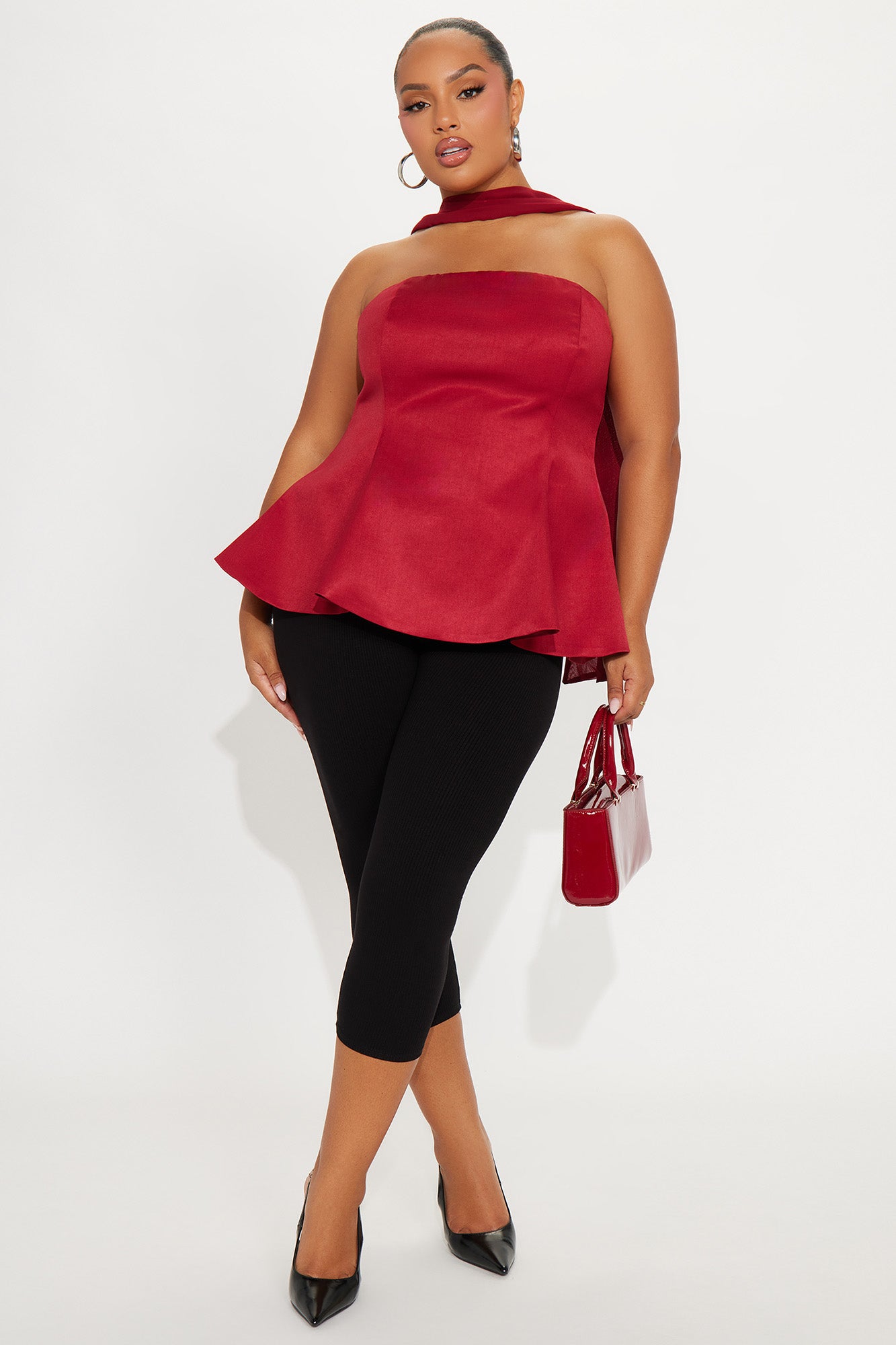 Dolled Up Scarf Peplum Top 2 Piece Set - Wine