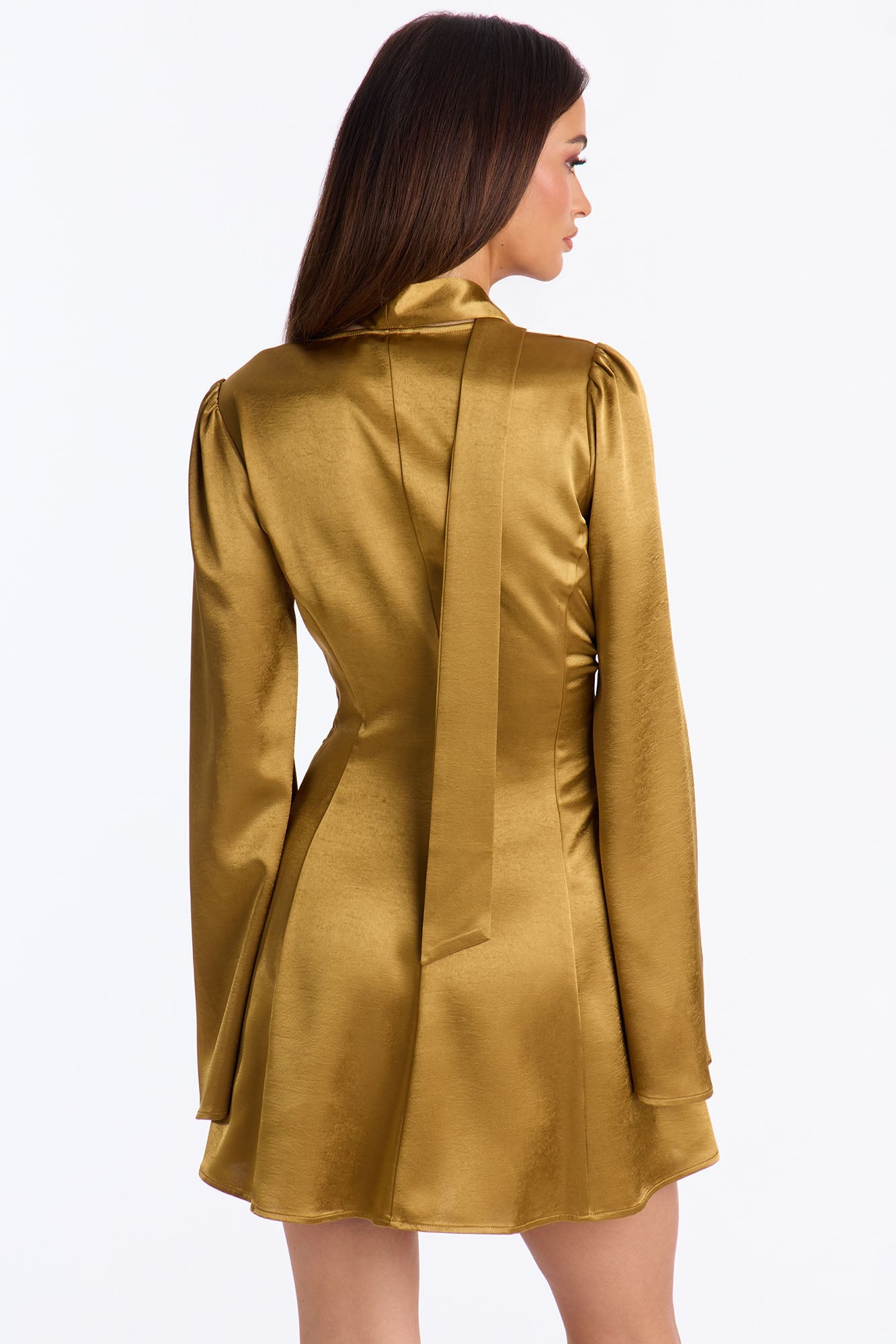 Jasmine Bell Sleeve Satin Mini Dress - Gold