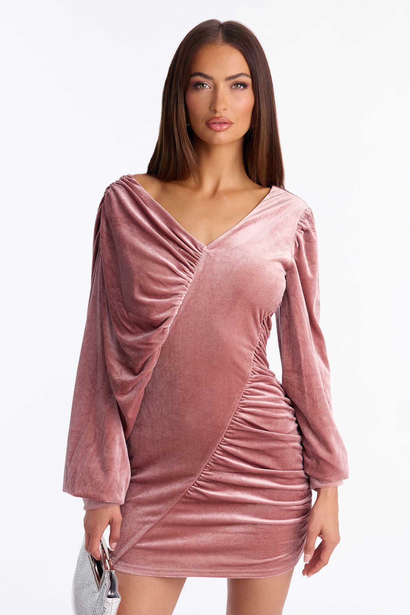 Vanessa Long Sleeve Velvet Mini Dress - Mauve