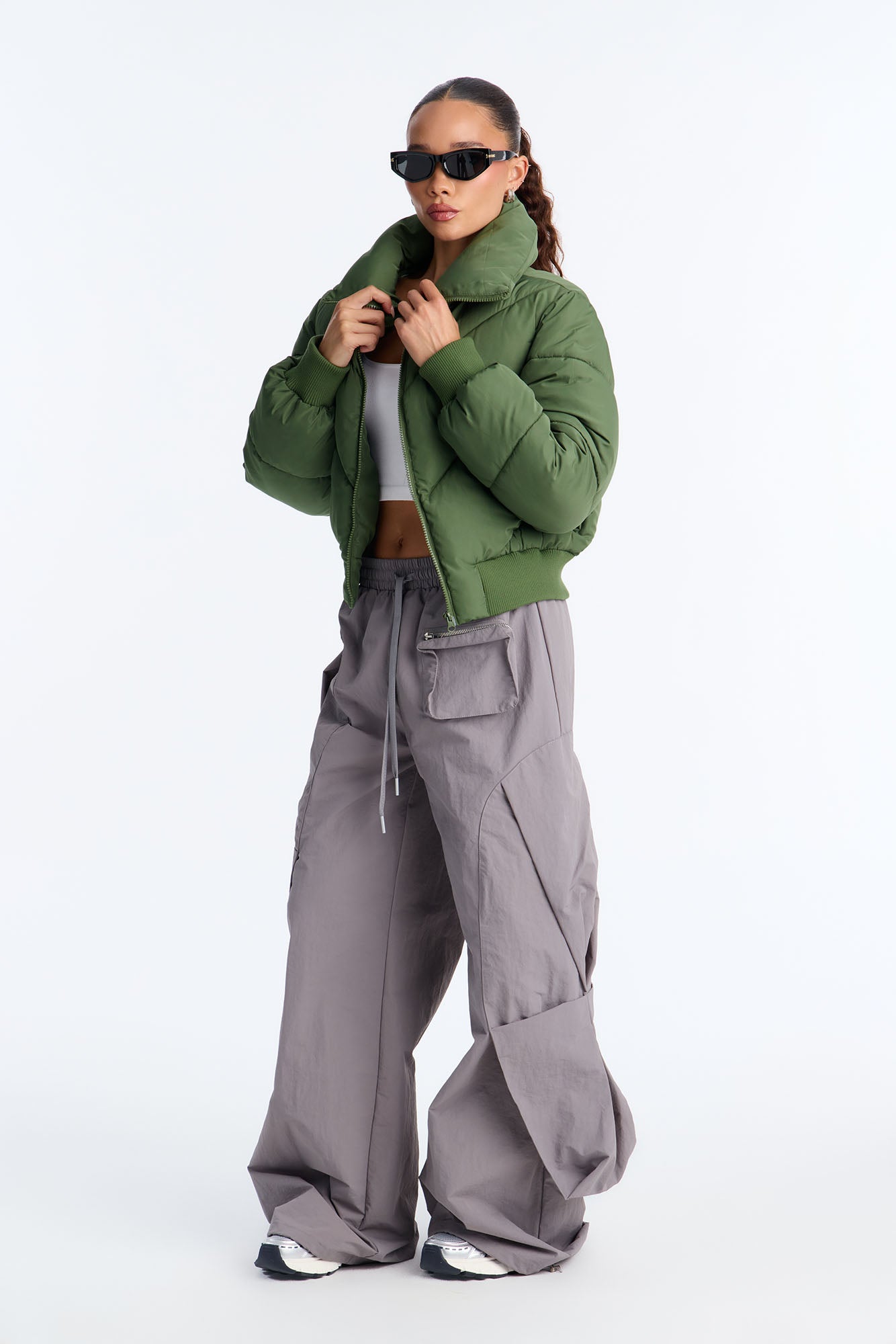 Cold Front Nylon Puffer Jacket - Olive