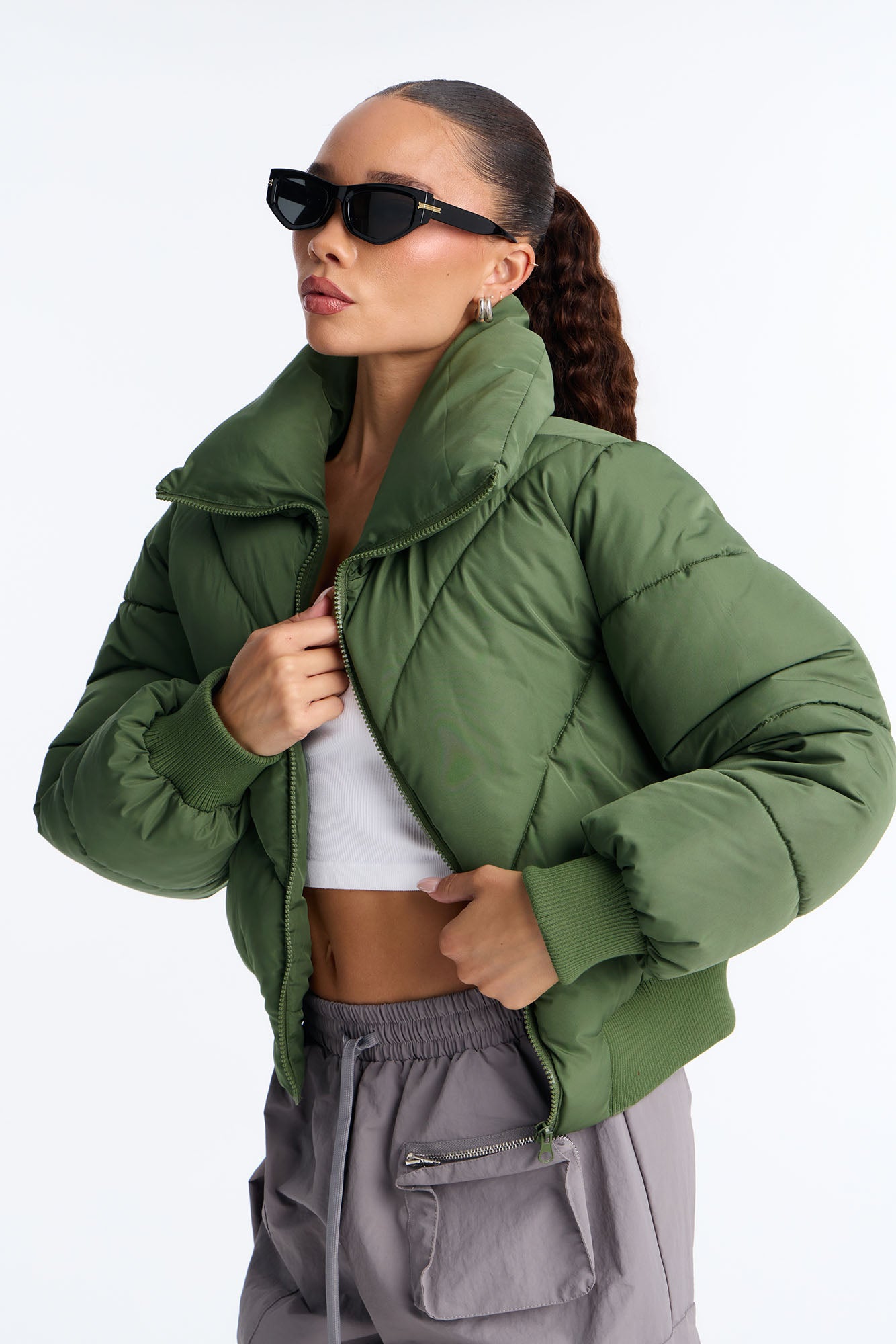 Cold Front Nylon Puffer Jacket - Olive