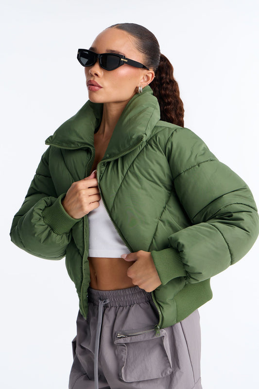 Cold Front Nylon Puffer Jacket - Olive