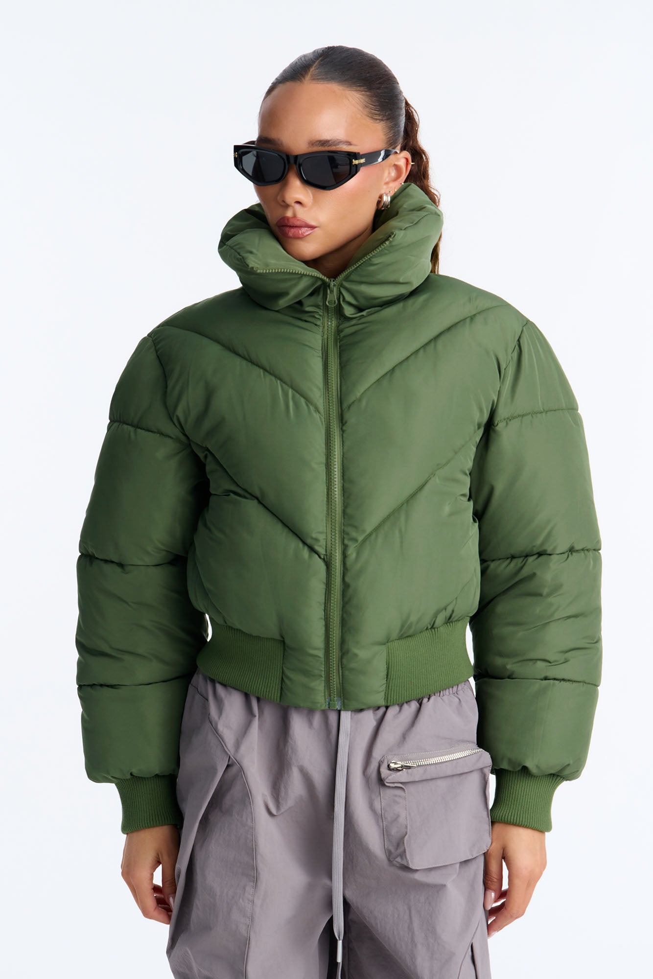 Cold Front Nylon Puffer Jacket - Olive