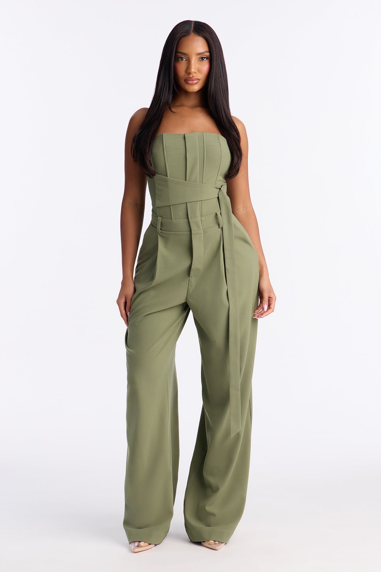 Late For Work Wide Leg Jumpsuit - Olive