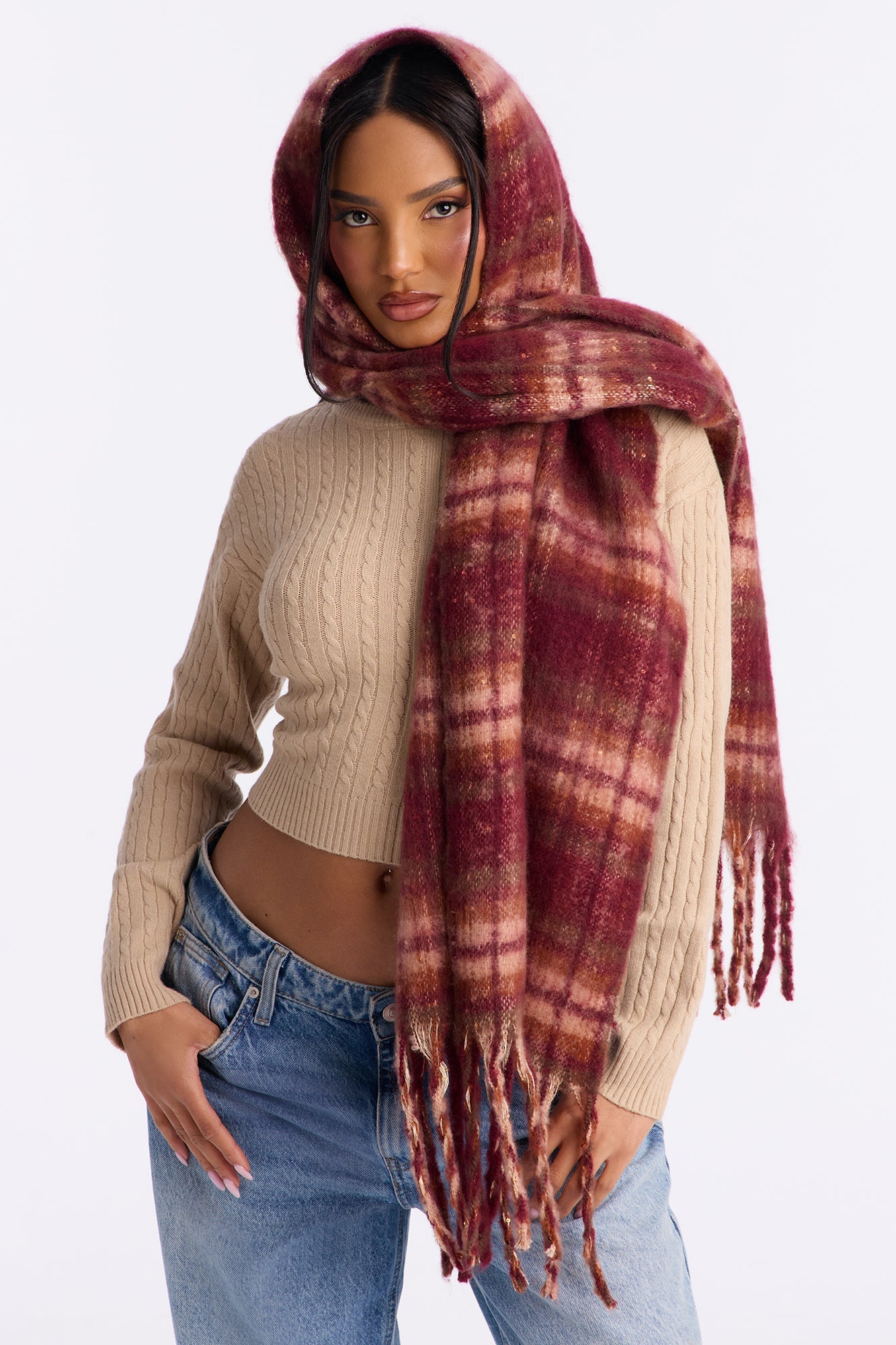 Snowy Woods Scarf - Burgundy/combo