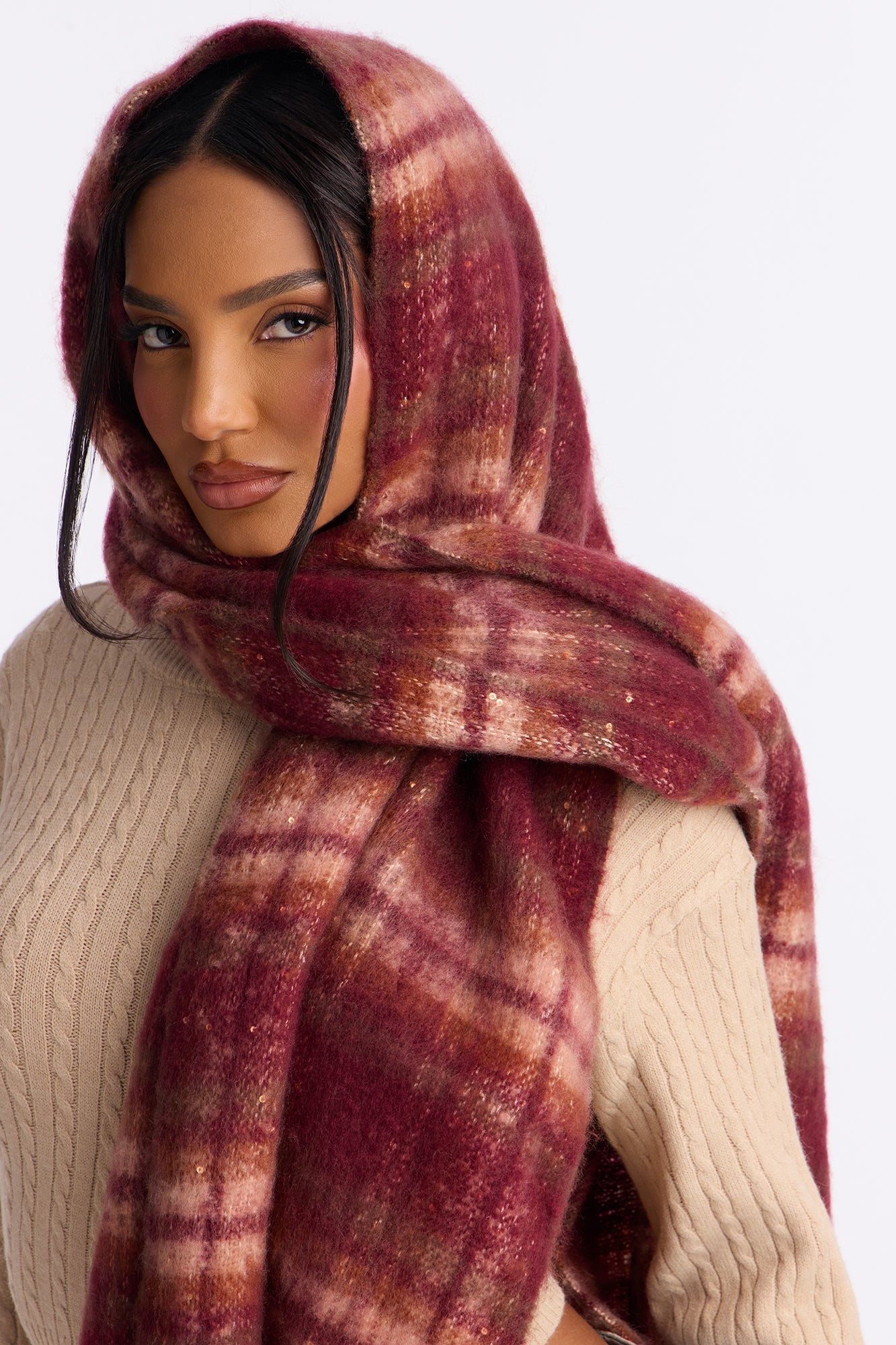 Snowy Woods Scarf - Burgundy/combo