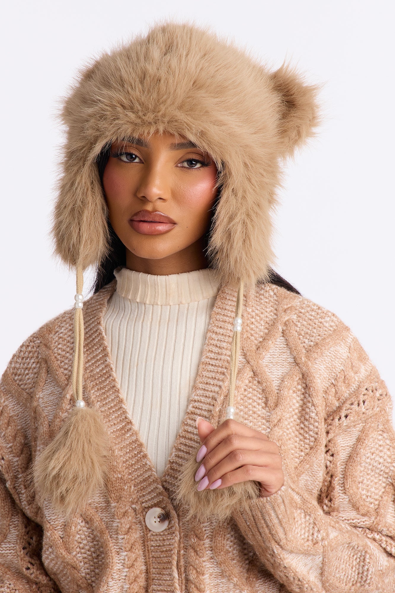 Beary Cold Outside Faux Fur Hat - Taupe