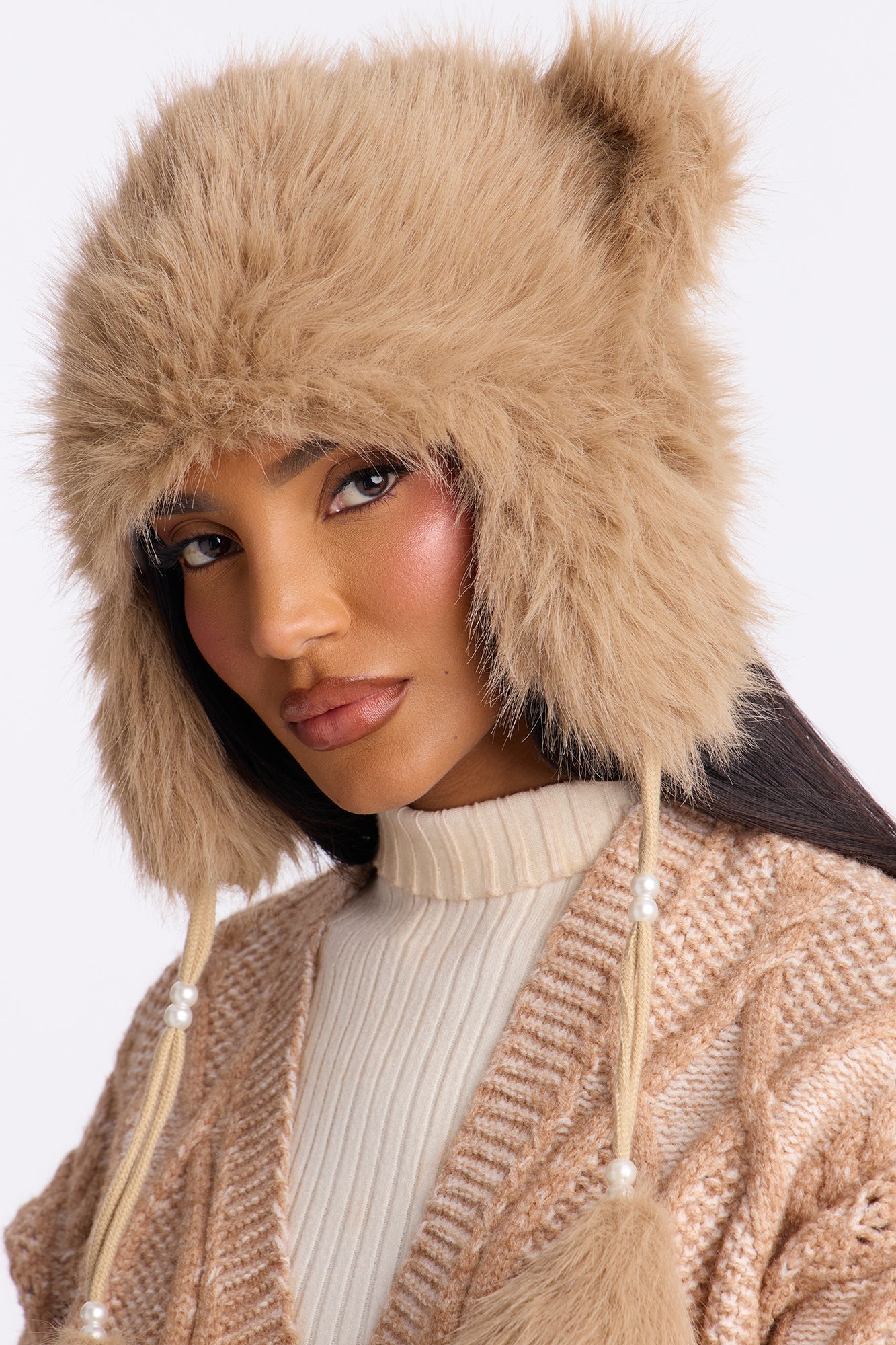 Beary Cold Outside Faux Fur Hat - Taupe