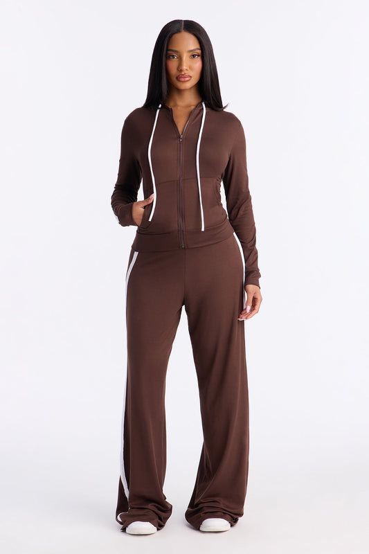 Tennis Courts Wide Leg Pant Set - Chocolate