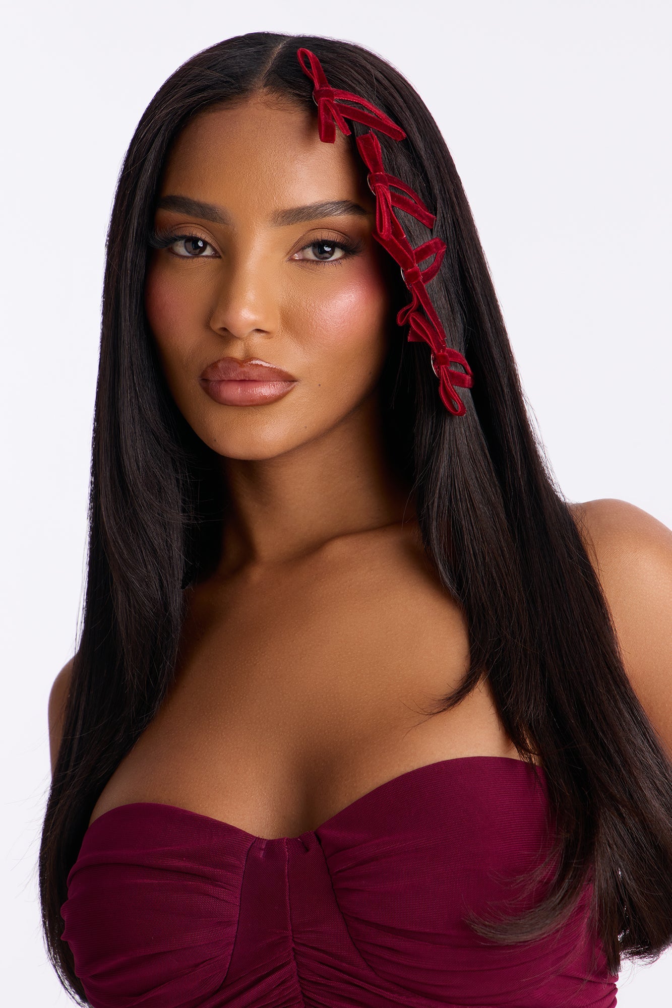 Sweetest Girl Velvet 4 Piece Hair Clips - Burgundy