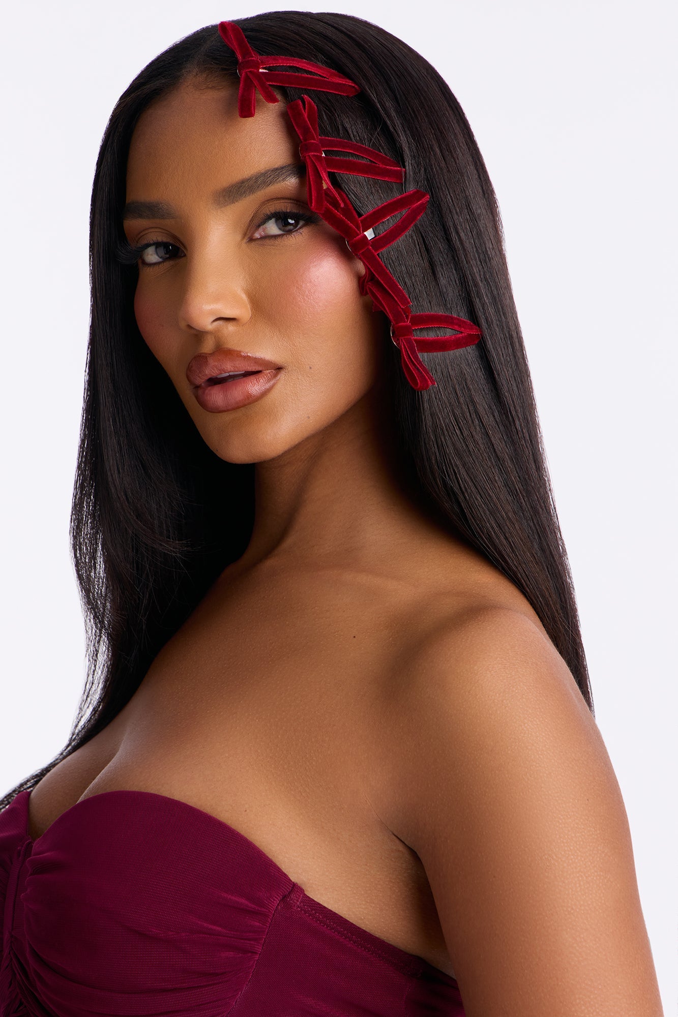 Sweetest Girl Velvet 4 Piece Hair Clips - Burgundy