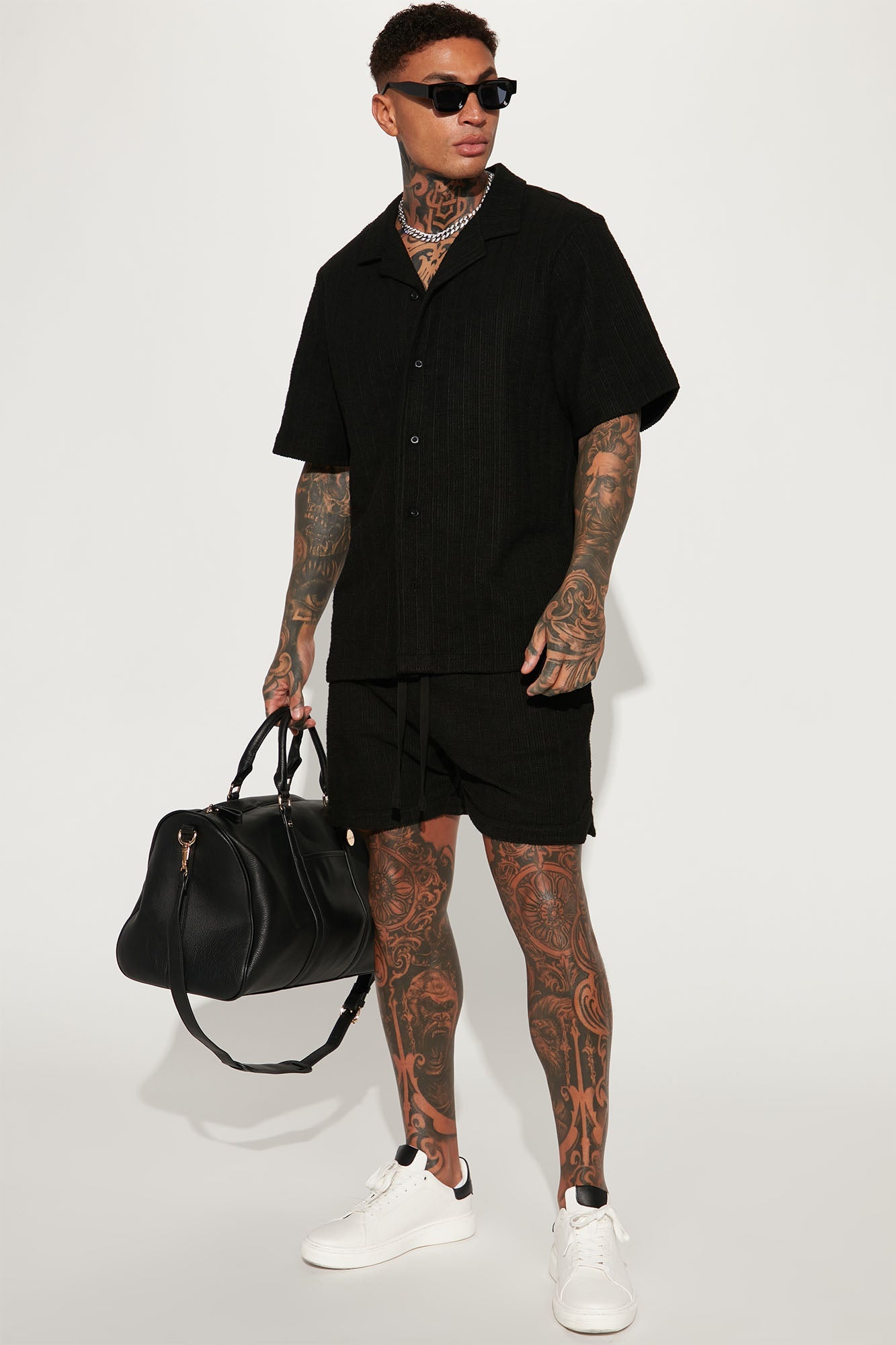 Dean Textured Short Sleeve Button Up Shirt - Black