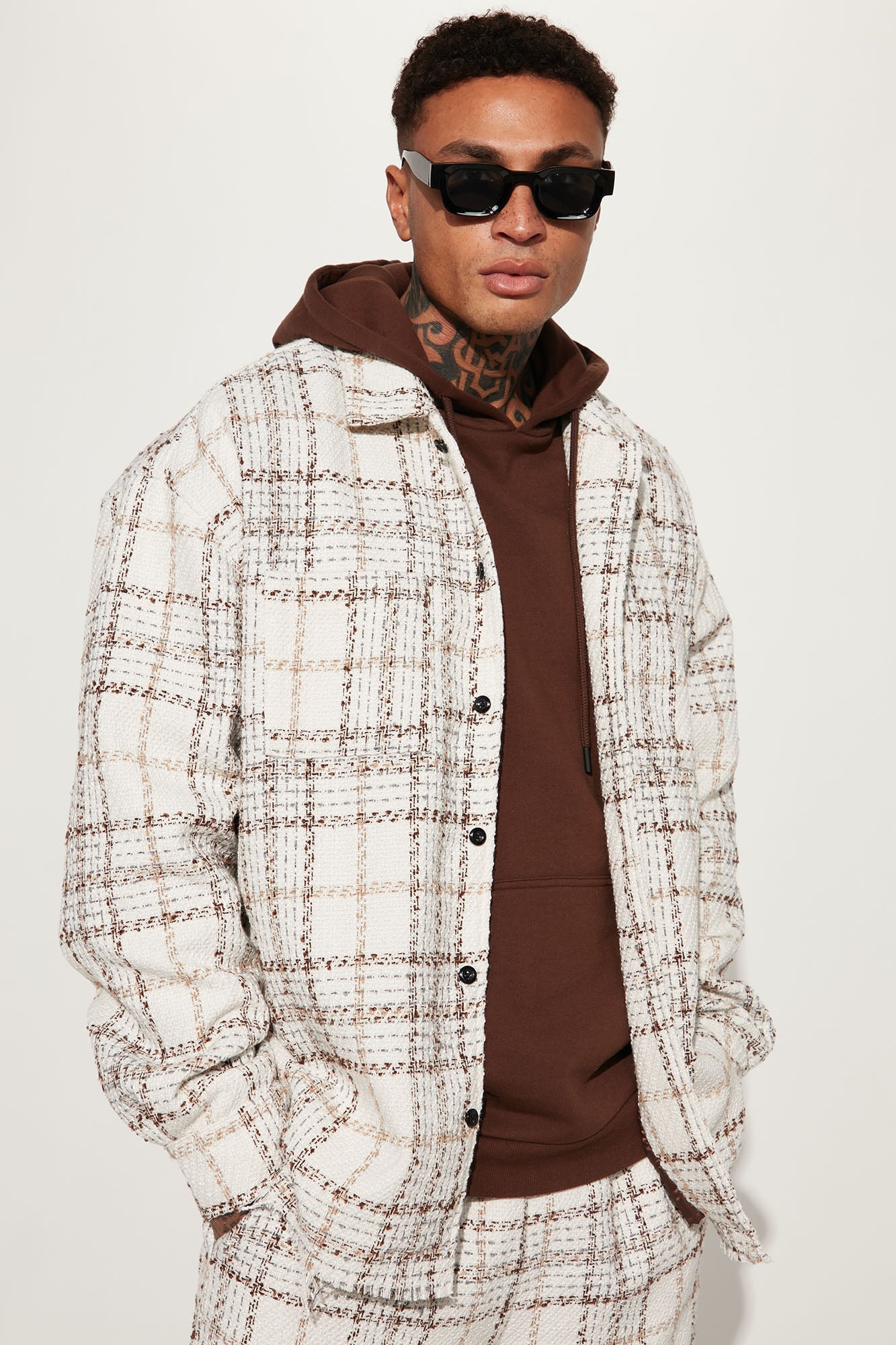Casual Act Plaid Shacket - White/combo