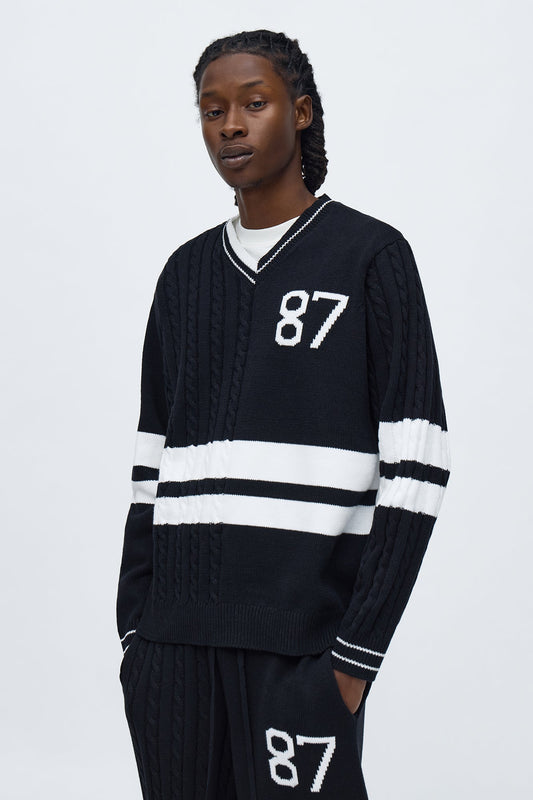 Preppy Life V Neck Sweater - Black/combo