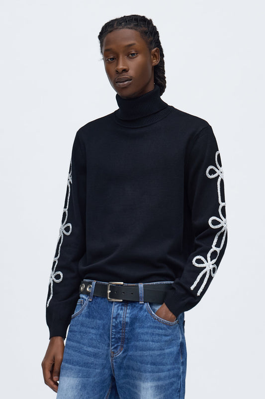 Turtle Neck Knit Sweater - Black