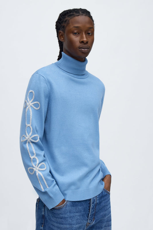 Turtle Neck Knit Sweater - Light Blue