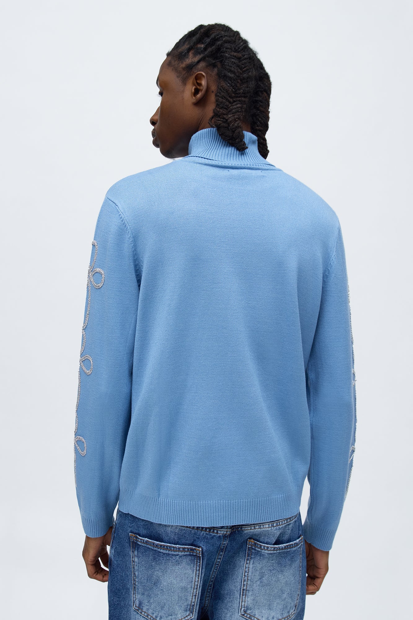 Turtle Neck Knit Sweater - Light Blue