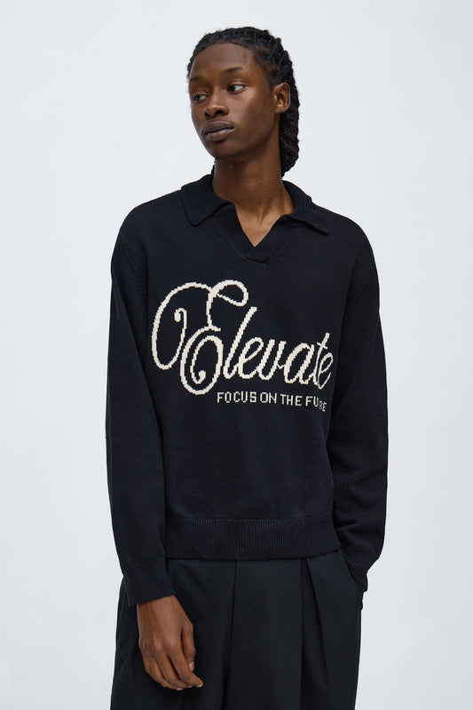 Relaxed And Beyond Johnny Collar Sweater - Black/combo