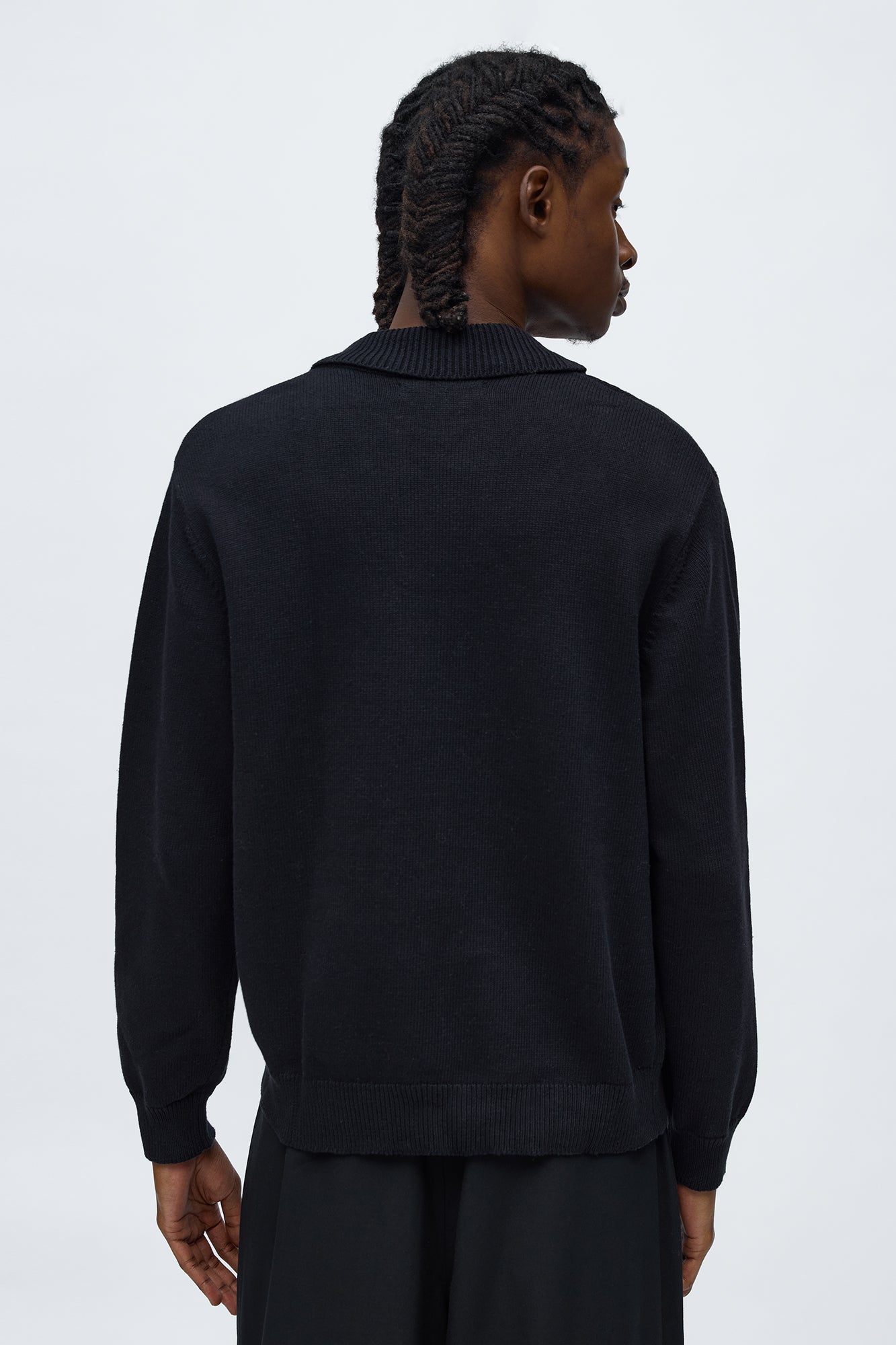 Relaxed And Beyond Johnny Collar Sweater - Black/combo