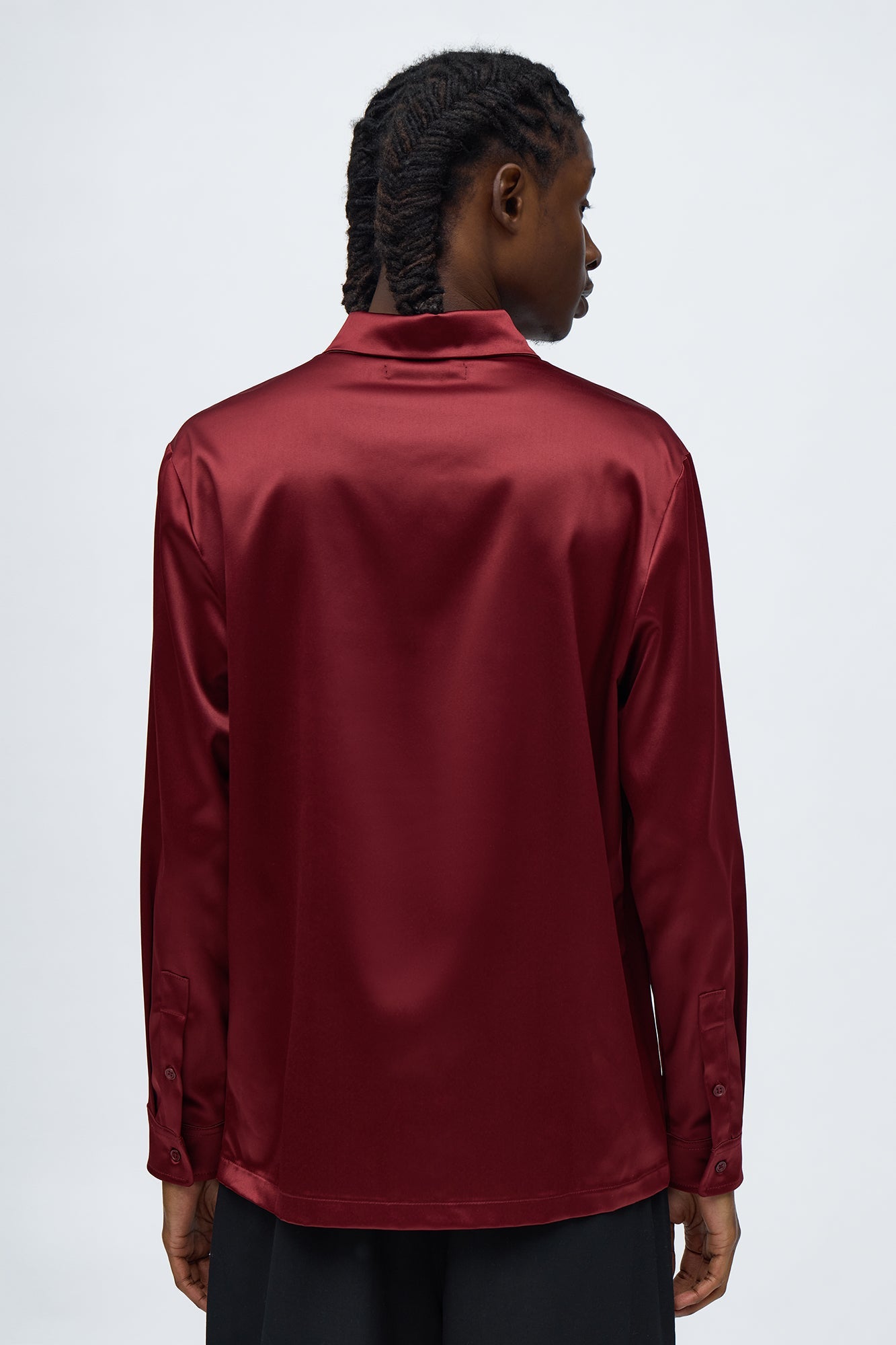 Links Satin Long Sleeve Button Up Shirt - Burgundy