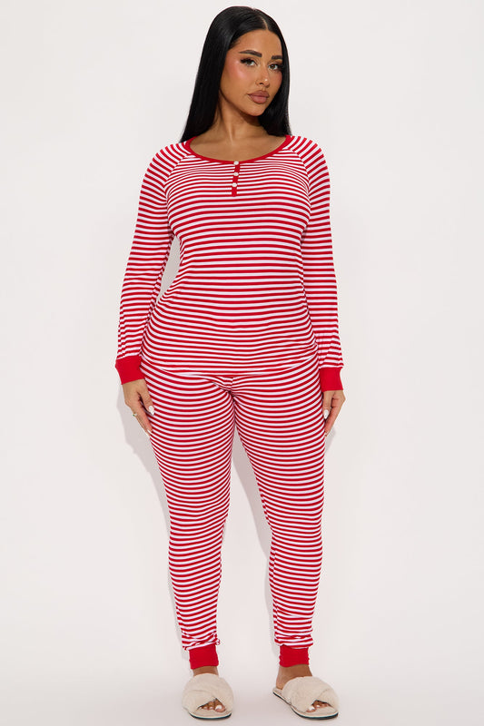 Winter Days Matching Family Long Sleeve Henley PJ Jogger Set - Red/White