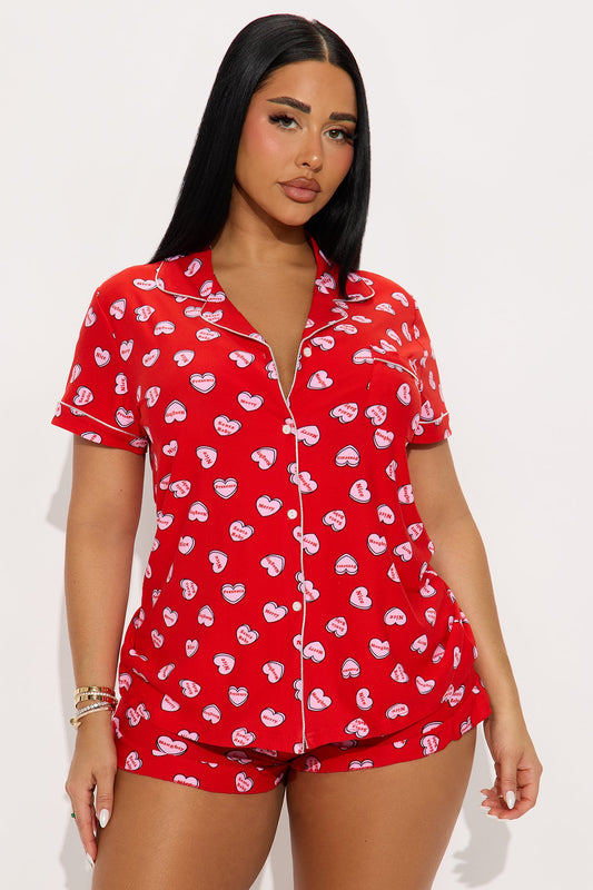 Santa Loves Me Short Sleeve PJ Short Set - Red