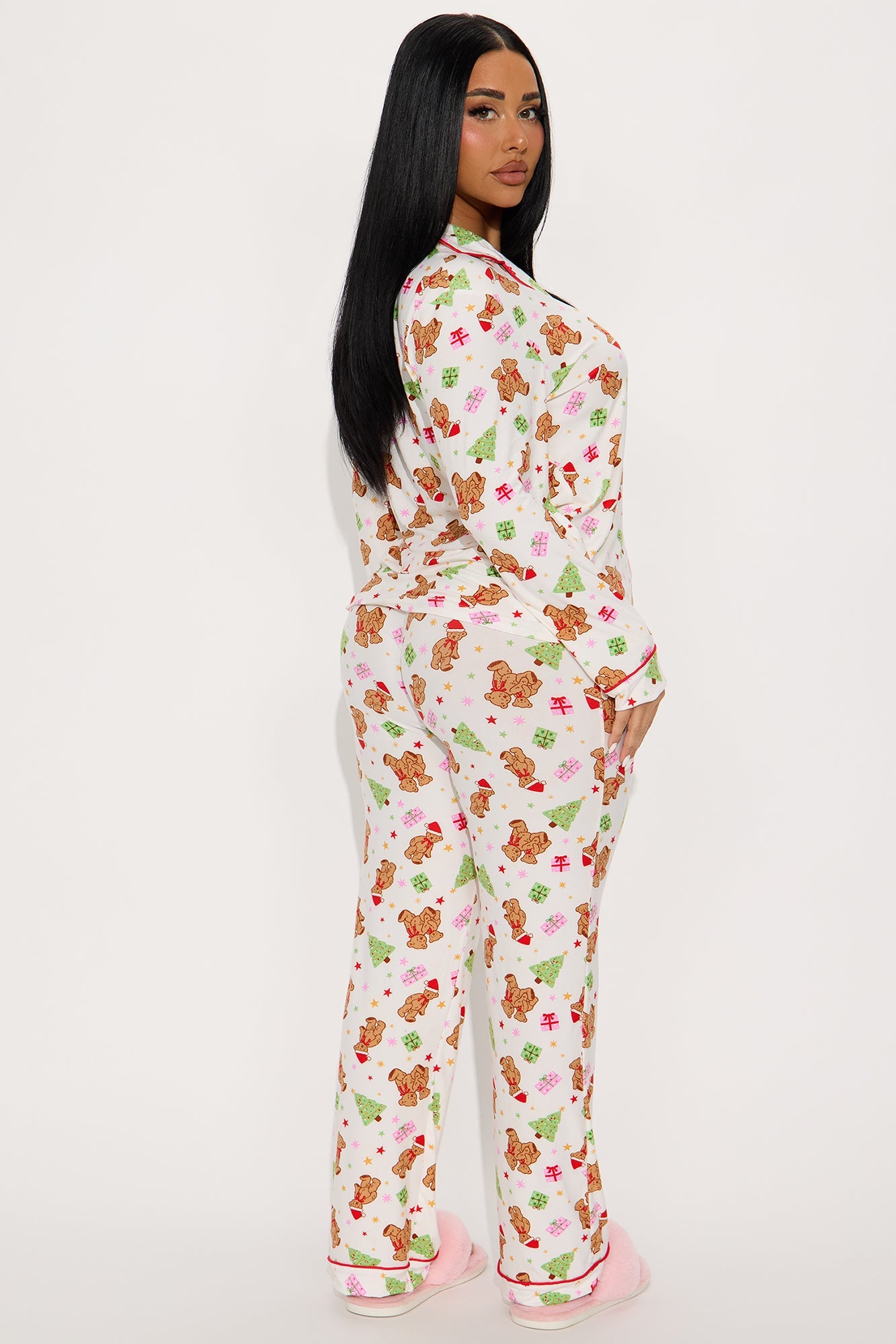 Santa's Teddy Bear 3 Piece Long Sleeve PJ Pant Set - White/combo