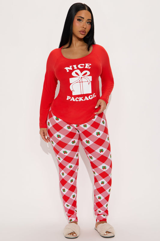 Nice Package Matching Couple Long Sleeve PJ Jogger Set - Red/combo