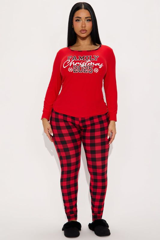 Christmas 2025 Matching Family Long Sleeve PJ Jogger Set - Red/Black