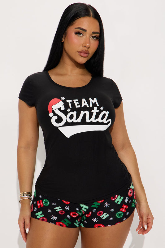 Team Santa Short Sleeve PJ Short Set - Black/combo