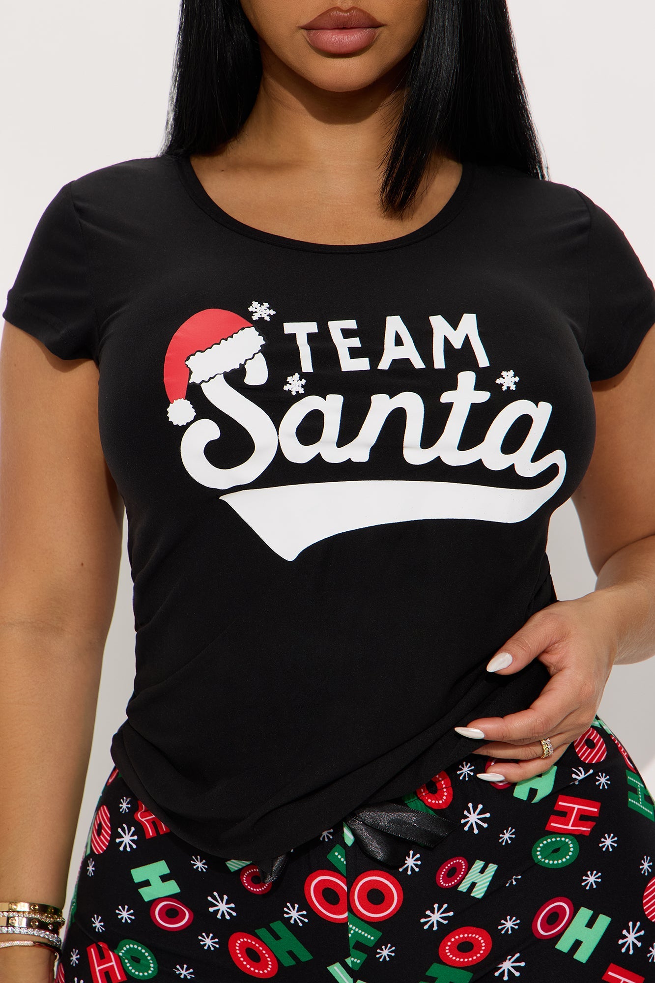 Team Santa Short Sleeve PJ Short Set - Black/combo