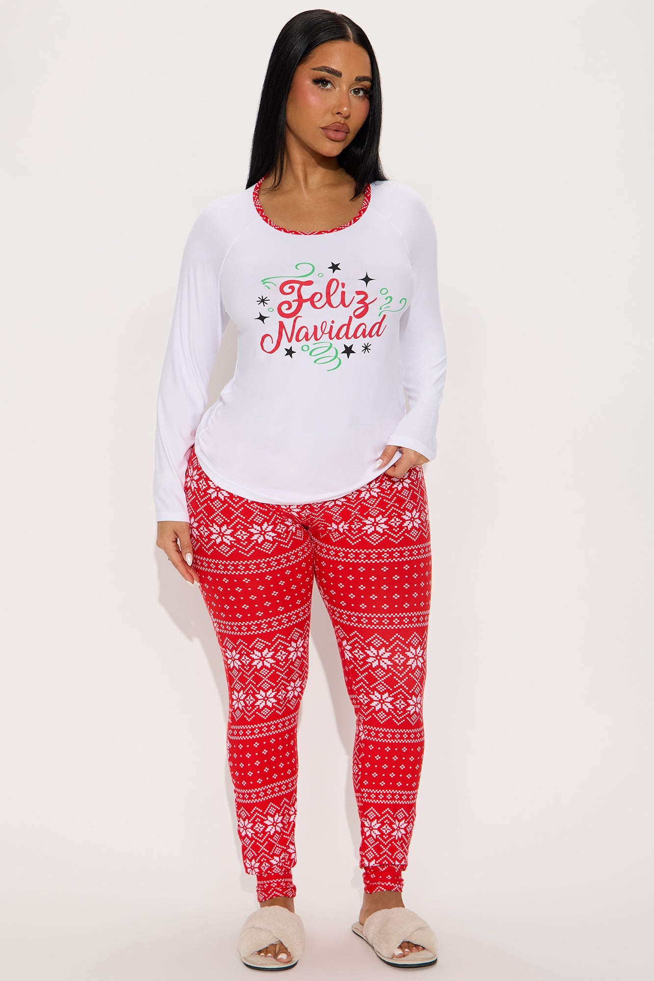 Feliz Navidad Matching Family Long Sleeve PJ Jogger Set - White/combo