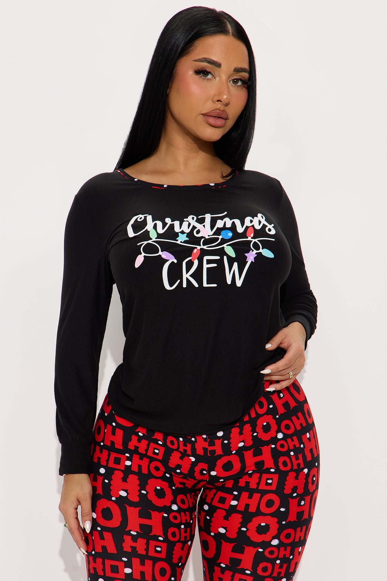 Christmas Crew Matching Family Long Sleeve PJ Jogger Set - Black/combo