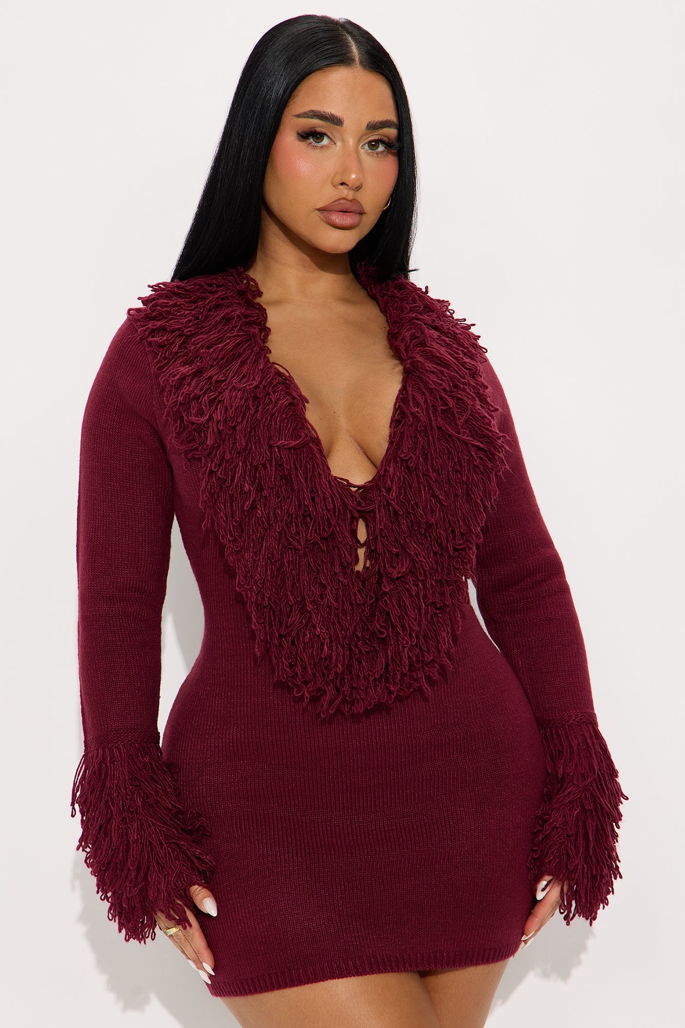 Chi Sweater Mini Dress - Burgundy